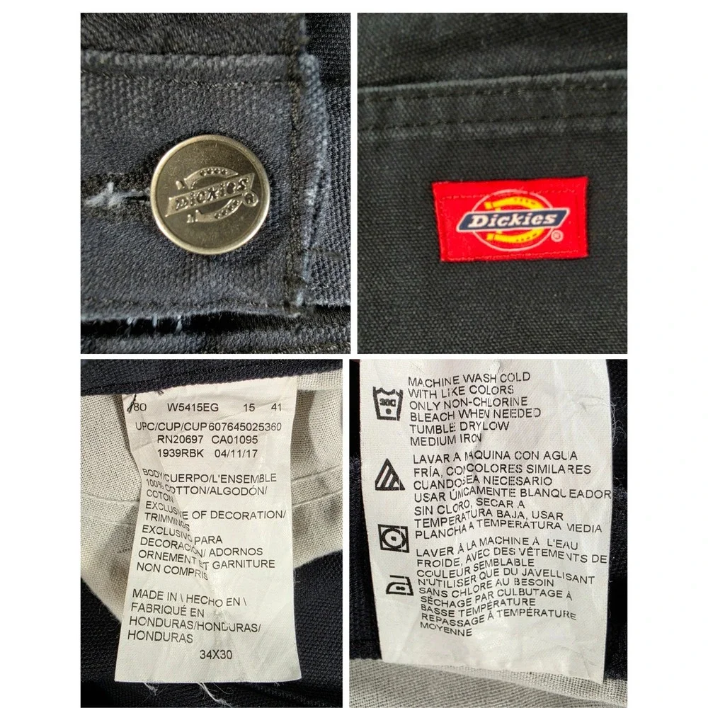 Dickies Carpenter Work Pants Men's 34x30 Black Utility Workwear